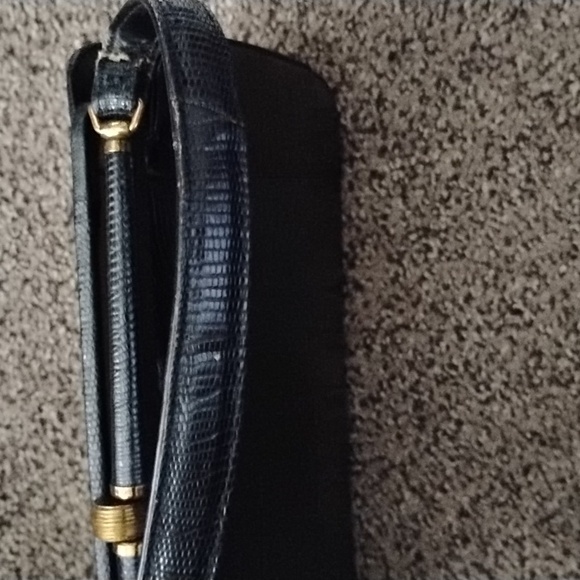 Vintage Mid Century Top Handle Purse Black / Lizard Skin Genuine - Picture 7 of 12